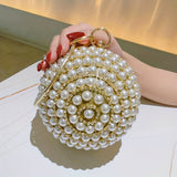 Glamorous Faux Pearl & Rhinestone Ball Clutch - Sparkling Evening Handbag for Weddings, Proms & Parties - Womens Fashion Purse