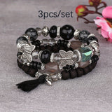 3pcs/set Vibrant Bohemian Butterfly Pendant Tassel Beaded Elastic Multi-Layer Acrylic Bracelets - Stylish Boho Accessories for Men and Women - Perfect Daily Decoration, Gift for Family, Friends, Boyfriends, and Girlfriends on
