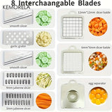KEMORELA 16 in 1 Vegetable Chopper - Multifunctional Manual Food Slicer - Stainless Steel Blades, Plastic Mandoline Cutter with Interchangeable Grater Inserts - Fruit & Onion Mincer - Kitchen Gadget Essentials with Storage Co