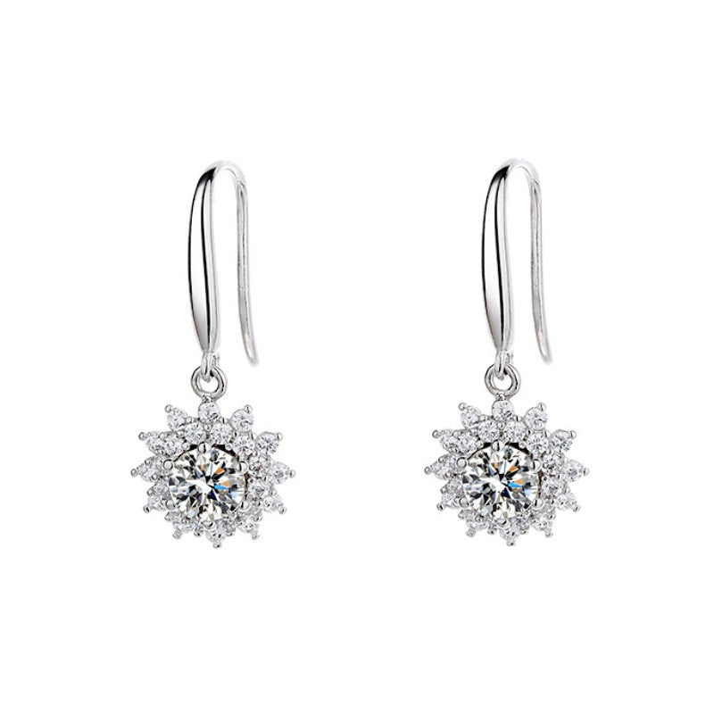 Moissanite Sunflower Drop Earrings 925 Sterling Silver Women's Summer Jewelry Mother's Day Proposal Engagement Wedding Anniversary Birthday Gift