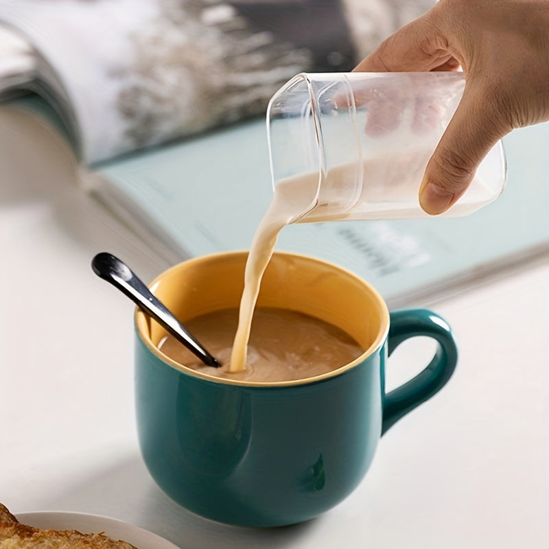 1pc Large-Capacity Solid Color Ceramic Mug - Coffee Cups & Mugs for Breakfast, Oatmeal, Coffee, Tea, and Water - Creative Household Essentials with Durable Design and Easy Grip Handle