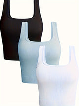Buy 2 Get 1 Free, total of 3 Pack Solid Tank Tops - Vests for Women, Sleeveless Slim Crop Tops for Summer, Casual, Breathable, Quick-Drying, Comfortable, and Versatile Clothing