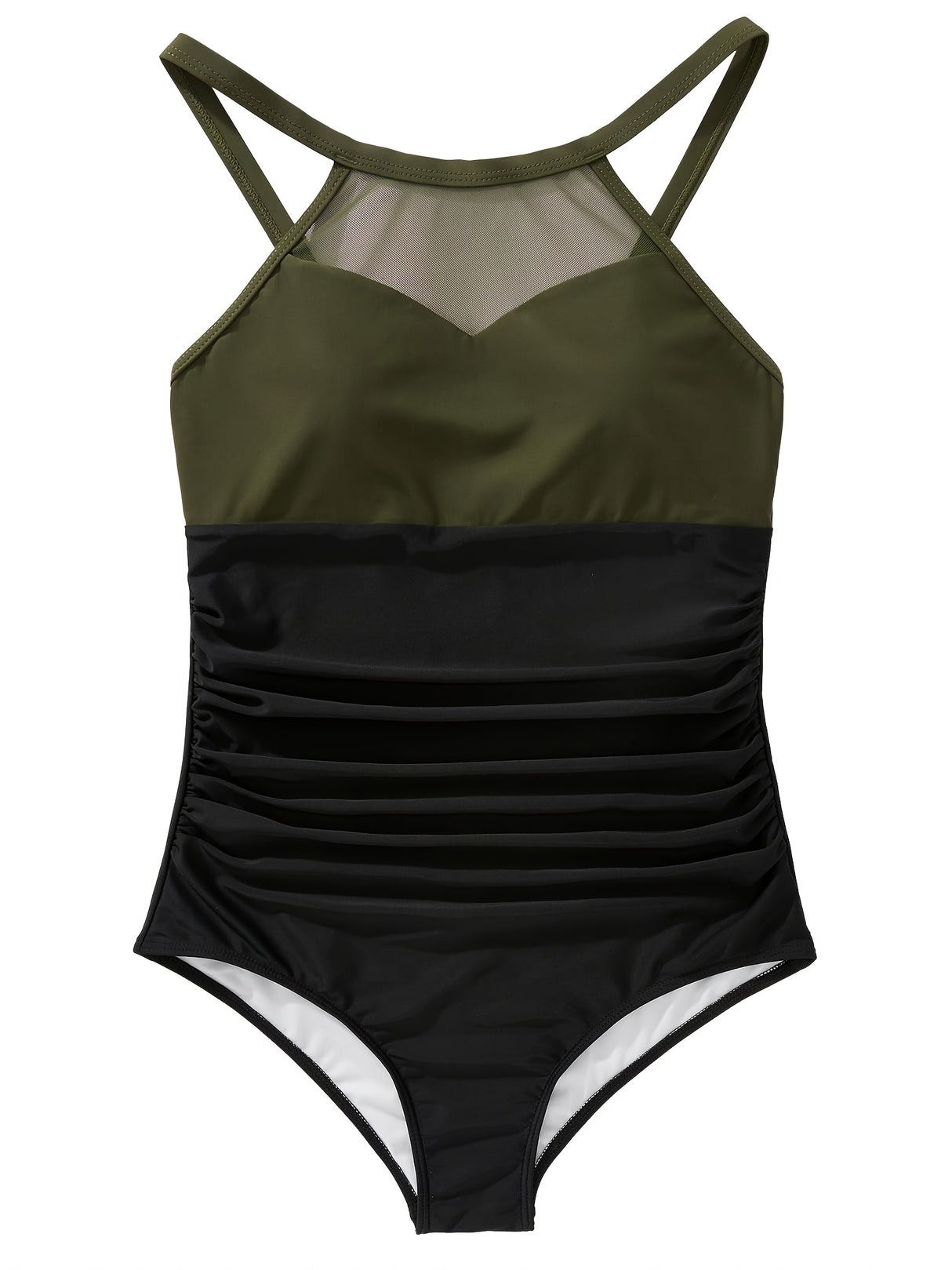 Chic One-Piece Swimsuit for Women - Sexy Mesh Detail, High Stretch Nylon & Spandex Blend, Tummy Control, Machine Washable - Perfect for Beach Vacations