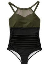 Chic One-Piece Swimsuit for Women - Sexy Mesh Detail, High Stretch Nylon & Spandex Blend, Tummy Control, Machine Washable - Perfect for Beach Vacations
