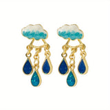 Cute Rainy Cloud Earrings Drop Oil Ear Jewelry Tassel Earrings Creative Gift For Women Girls
