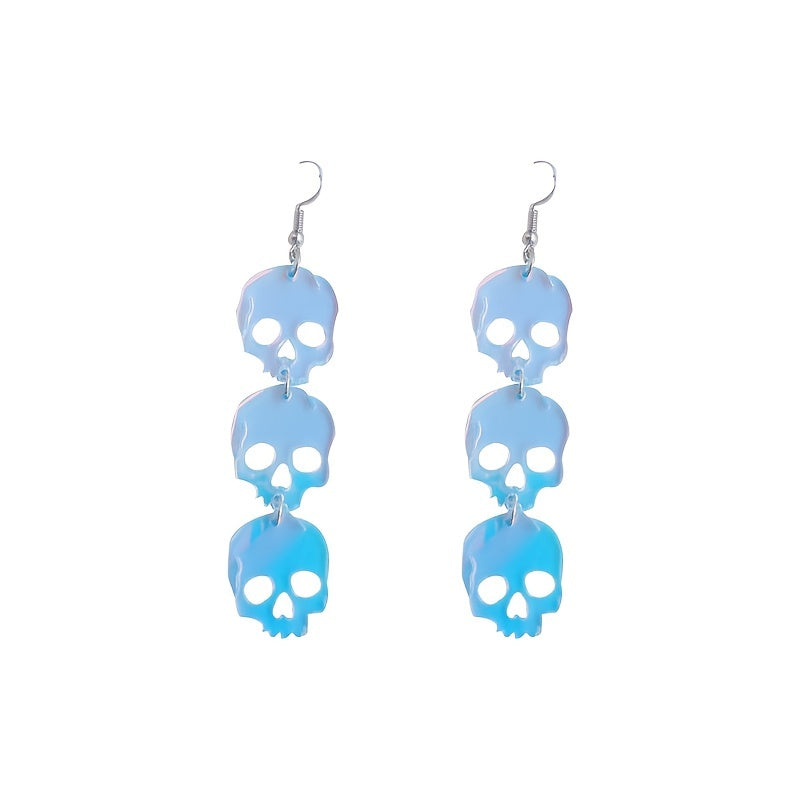 Translucent Acrylic Drop Earrings Skull Shape Pendant Punk Style Shiny Hook Earrings Cartilage Piercing Jewelry