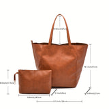 Large Capacity Retro Soft PU Leather Tote Bag - Stylish Buckle Closure Shoulder Bag with Spacious Interior - Trendy Handbag for Women with Classic Design