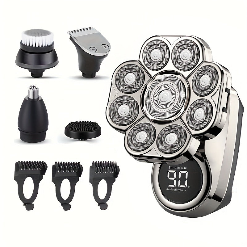 Electric Shaver for Men, 9-Blade Head Shaver, Cordless USB Rechargeable Wet/Dry Razor, Lithium Battery, Rotary Bald Head Hair Clippers with Opening Tool Head - Waterproof Electric Razor