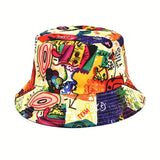 Abstract Cartoon Graffiti Bucket Hat Trend Print Casual Fisherman Cap Unisex Sunscreen Basin Hats For Women Men