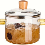 50.72oz Borosilicate Glass Stovetop Pot with Lid - Heat Resistant Transparent Cooking Pot for Soup, Milk, Porridge - Dual Yellow Handles, Microwavable & Stove Compatible Cookware