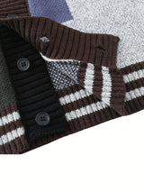 Spring & Autumn Color Spliced Knit Cardigan Sweater for Men & Women - V-Neck Casual Sweater