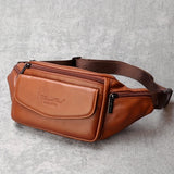 Classic Fanny Pack Genuine Leather Waist Bag For Men & Women, Fashionable Top Layer Cowhide Multi-Pocket Waist Belt Bag For Travel Hiking Cycling Fishing Running