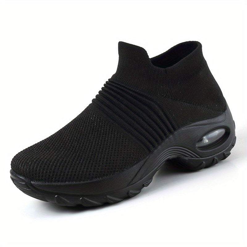 Women's Air Cushion Sole Sock Sneakers, Lightweight Knit Slip On Shoes, Breathable Running Shoes