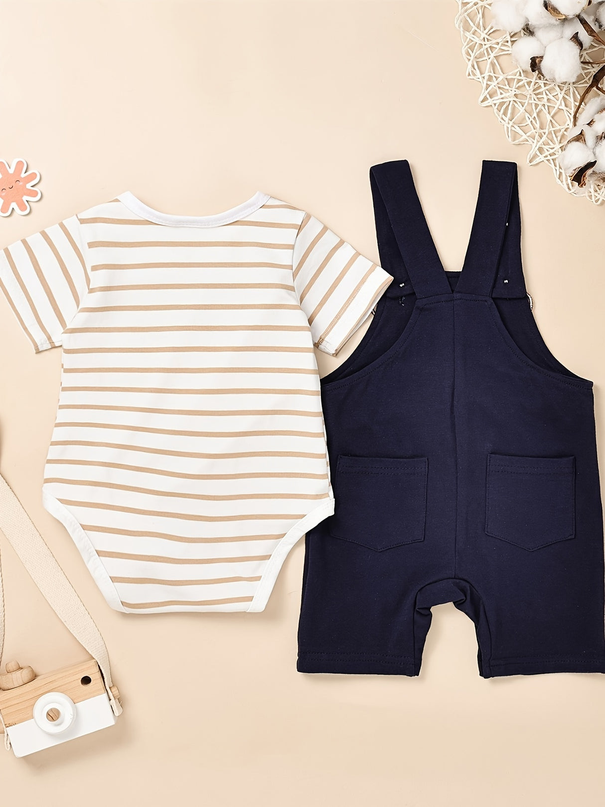 Baby Boy Clothes Newborn Romper Stripe Cute Cartoon Strap Pants Infant Overall Outfits 0-18 Months, for Outdoor