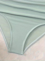 Elegant High-Waist Bikini Set with V-Neck Tie Detail - Stretchy, Non-Transparent Solid Color Swimsuit for Women