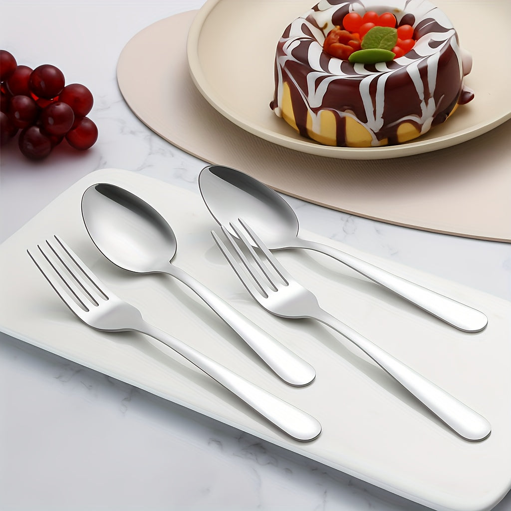 60/90pcs Stainless Steel Tableware, Western Dining Silverware, Steak Knife, Salad Fork, Coffee Dessert Spoons, Cutlery Set with Gift Box for 12 Persons, Dishwasher Safe, Kitchen Accessories,Halloween,Weddings