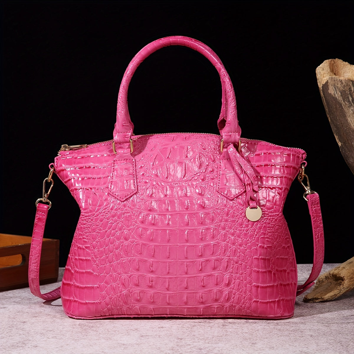 Chic Crocodile Embossed Womens Handbag - Top Handle Satchel with Roomy Interior & Convertible Crossbody Strap - Fashion Purse for Everyday Style