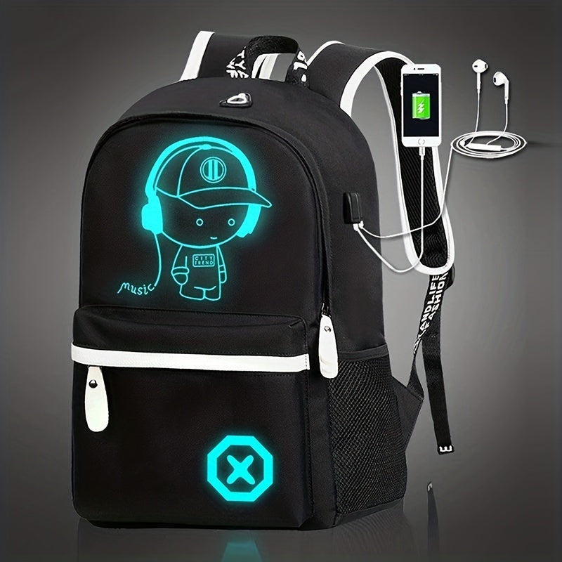 2pcs/set Cartoon Print Large Capacity Casual Backpack, 2-Piece Set: Travel Backpack, School Bag, Chest Bag