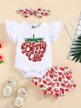 3pcs Baby Girl Summer Outfit: "Little Miss Sunshine" Ruffle Short Sleeve Romper, Floral Shorts & Matching Headband - Cotton Blend, Machine Washable, Casual Baby Clothing | Ruffled Baby Romper | Comfortable Babywear, Baby Girl