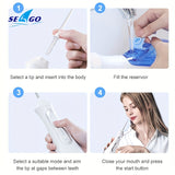Seago Water Flosser with Rechargeable Electric Toothbrush Adults Sonic Tooth Brush 8 Pieces Brush Heads Oral Dental Irrigator 5 Nozzle Tips White Black Home Gift