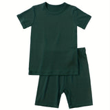 Baby 2 Pcs Bamboo Fiber Outfits Toddler Boys Girls Clothes Infant Short Sleeve T-Shirt + Elastic Waist Shorts Set