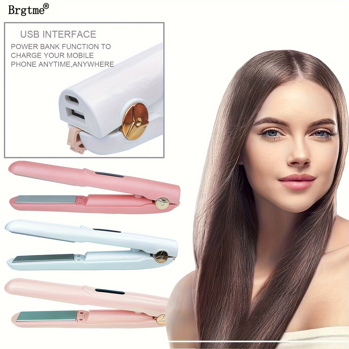 2-in-1 Wireless Mini Portable USB Hair Straightener Curling Iron - Intelligent Temperature Control, Anti-Scalding, Anion Care Hair, Large-Capacity Lithium Battery for Long-Lasting Life, Portable Charger for Travel and Party -
