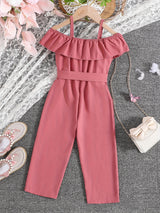 Girls Ruffle Cami Romper Belt Off Shoulder Elegant Summer Spring Autumn Kids Clothes