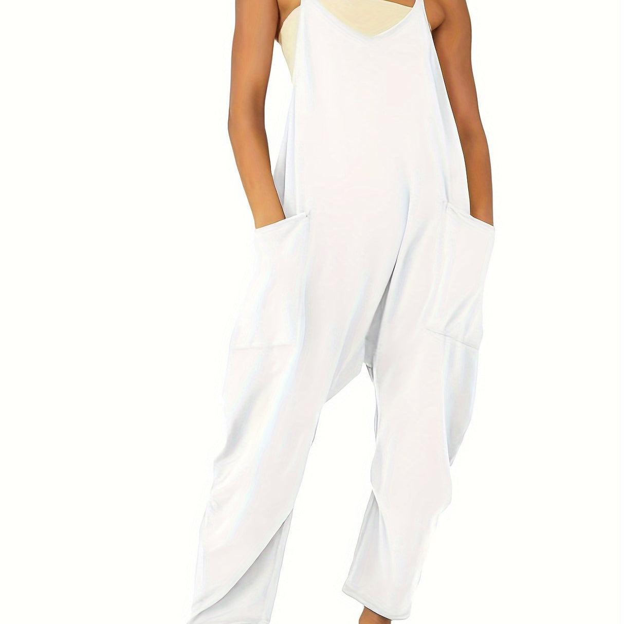Women's Sleeveless Maternity Jumpsuits Casual Spaghetti Strap Overalls Long Harem Pants Romper with Pockets