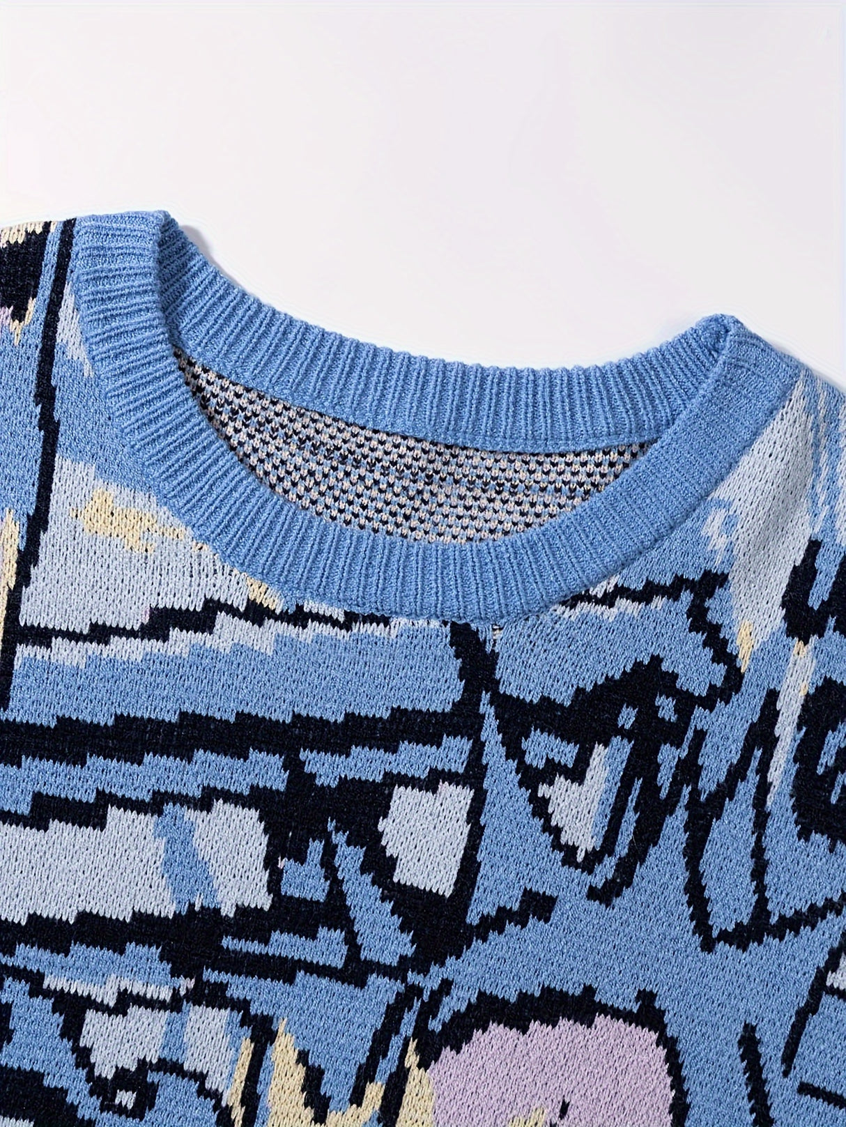 ANDREILEE Street Style Knit Pullover Sweater for Men - Crew Neck, Long Sleeve, Cartoon Pattern, Viscose Blend, Medium Stretch, Regular Fit, Casual Hip-Hop Fall/Winter Knitted Jumper - For Men - Suitable for Fall/Winter - Perf