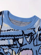 ANDREILEE Street Style Knit Pullover Sweater for Men - Crew Neck, Long Sleeve, Cartoon Pattern, Viscose Blend, Medium Stretch, Regular Fit, Casual Hip-Hop Fall/Winter Knitted Jumper - For Men - Suitable for Fall/Winter - Perf