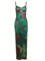 Alluring Appeal] Chic Off-Shoulder Backless Bodycon Dress for Women - Vintage-Inspired Tie-Dye Print, Sexy Spaghetti Strap Design, Perfect for Spring/Summer Events, Autumn Party Wear|Backless Evening Wear|Knitted Texture