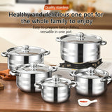 TAUFIKT 10pcs Set Of Stainless Steel Pots, Specifications Are 6.69/7.68/8.54/9.33/10.04inch, Stainless Steel Cooking Pot, 5 Pots + 5 Pot Lids, Suitable for Induction Cookers And Gas Stoves, Stainless Steel Double Handle with