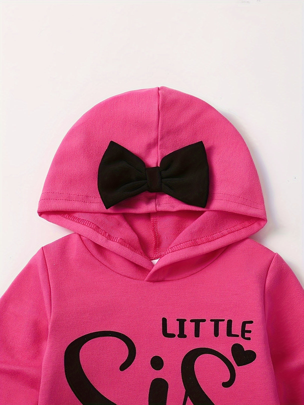 2pcs Baby Girl Autumn Little Sister Alphabet Love Print Long Sleeve Hoodie Bow Decorative Sweater & Casual Comfort Fake Bow Drawstring Jogging Pants Autumn And Winter Suit