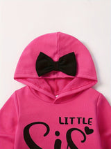 2pcs Baby Girl Autumn Little Sister Alphabet Love Print Long Sleeve Hoodie Bow Decorative Sweater & Casual Comfort Fake Bow Drawstring Jogging Pants Autumn And Winter Suit