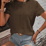 Spring/Fall Elegance: Embroidered Crew Neck Cap Sleeve Top for Women - Semi-Sheer, Easy Care, Durable Fabric