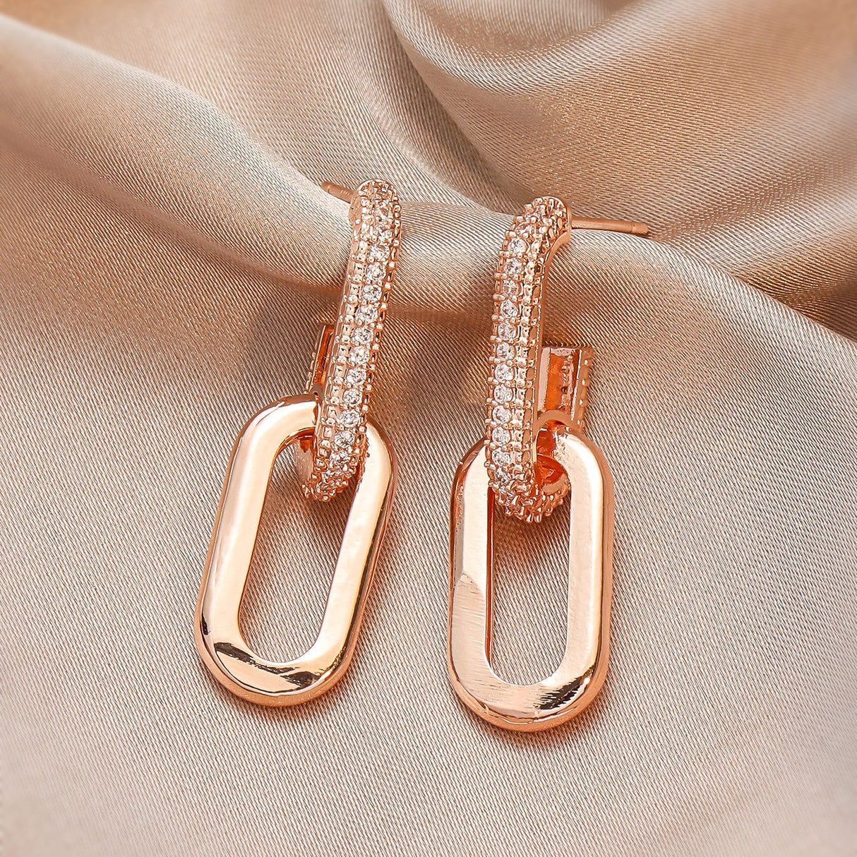 / Silvery Dangle Earrings With Shiny Zircon Decor Elegant Minimalist Style Copper Plated Jewelry Daily Casual