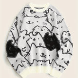 Cute Cats Pattern Knitted Sweater, Men's Casual Warm Slightly Stretch Crew Neck Pullover Sweater For Men Fall Winter