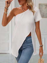 Chic One-Shoulder Asymmetrical Blouse - Y2K Style for Spring & Summer - Lightweight, Fashion-Forward Short Sleeve Top for Women
