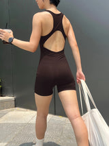 Solid Color Tight Sleeveless Yoga Jumpsuits - Women's Zipper Hollow Back Sports Casual Without Chest Pad