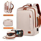 Expandable Large Capacity Backpack with Laptop Sleeve - Lightweight, Durable Oxford Travel & School Bag with Wet/Dry Compartment, Adjustable Straps, and Handheld Design - Beige with Brown Accents, School Shoulder Bag|Sleek De