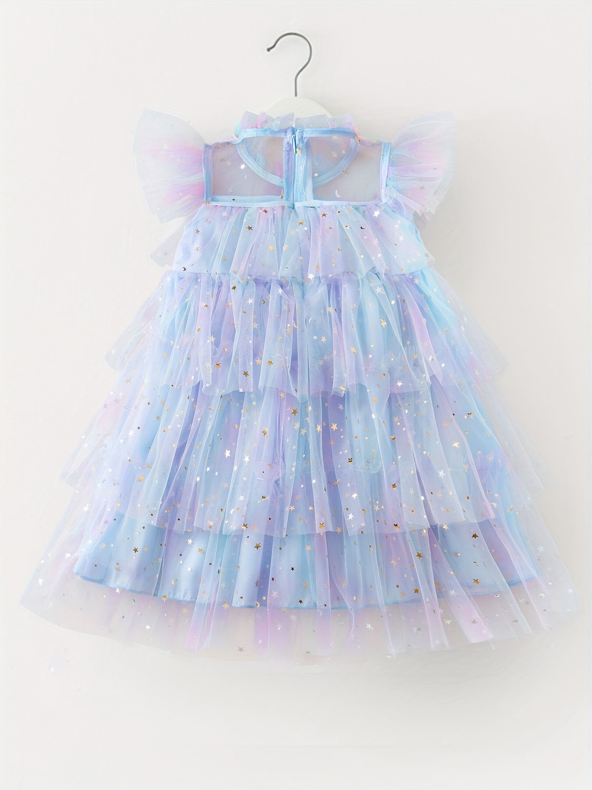 Stunning Ombre Ruffle Princess Tutu Dress - Soft Cotton Blend, Non-Stretch, Preppy Style, Flutter Sleeve, Regular Fit, Perfect for Summer Holiday Party, Gift for Little Girls