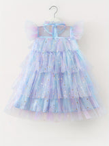Stunning Ombre Ruffle Princess Tutu Dress - Soft Cotton Blend, Non-Stretch, Preppy Style, Flutter Sleeve, Regular Fit, Perfect for Summer Holiday Party, Gift for Little Girls