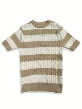 Summer Striped Knit Crew Neck Sweater for Men - Soft Rib-Knit Acrylic Fabric, Regular Fit, Slight Stretch, Dry Clean Only - Perfect Casual Short Sleeve Pullover for Warm Weather