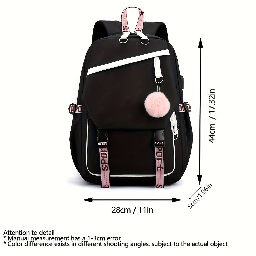 Sanrio Hello Kitty Backpack for Women, Preppy Style Oxford Textile with Adjustable Straps, Cartoon Character Themed, Stain-Resistant with Angel Wings Design, Zipper Closure and Polyester Lining, Animal Print Fashion School Ba