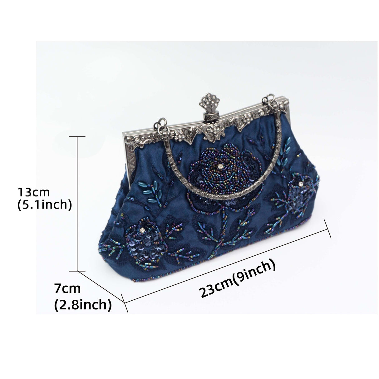 Vintage Floral Embroidered Clutch Handbag, Removable Strap, Buckle Closure, Polyester Lining, Dark Green Champagne Silvery Grey Burgundy Black Grey Golden Blue for Wedding Party