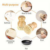 Sustainable Bamboo Dish Brush Set for Kitchen - Reusable, Hard Bristle Scrubbers for Cast Iron Pots & Pans, Natural Cleaning Essentials