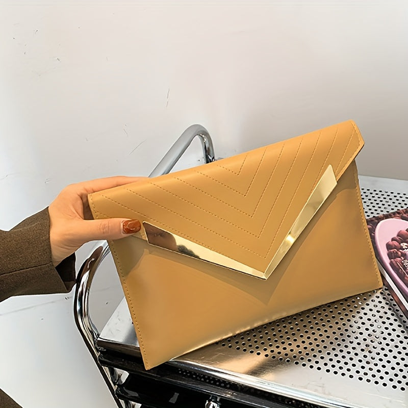 Luxury Envelope Clutch Bag - High-Quality PU Leather, Textured Wristlet with Eye-Catching Chevron Stitching, Sleek and Modern Design, Fashionable Evening Purse for Women