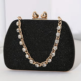 Shimmering Heart Glam Clutch Bag - Studded Chain & Metal Detail - Versatile Evening Wear for Banquets & Parties - Durable PU Material