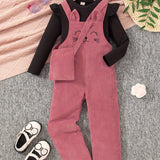 3PCS Flutter Trim Long Sleeve Top + Embroidery Jumpsuit Romper + Bag Set Kids Clothes For Girls Spring Fall Gift