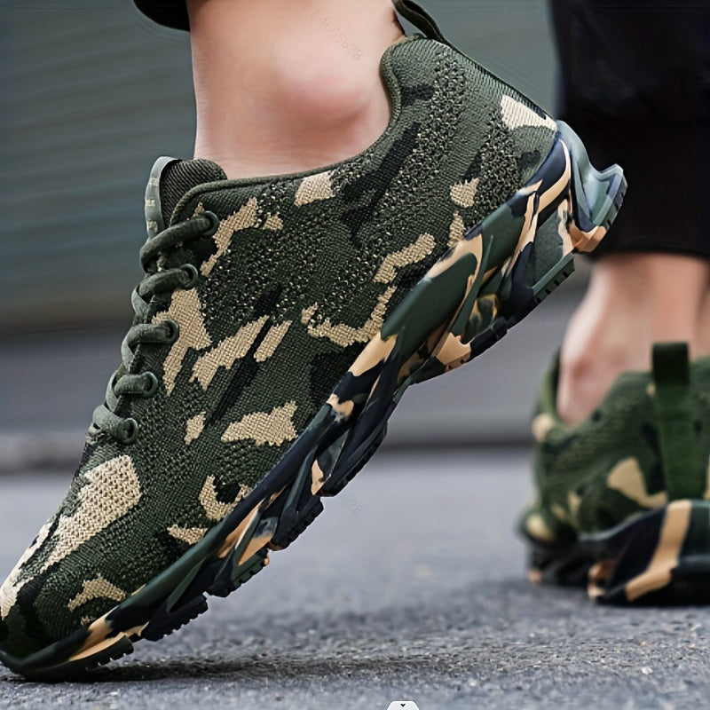 Men's Trendy Knitted Breathable Lightweight Shock-Absorbing Comfy Running Shoes, Spring And Summer